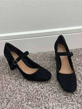 Franco Sarto Black Mary Jane Block Heel Pumps